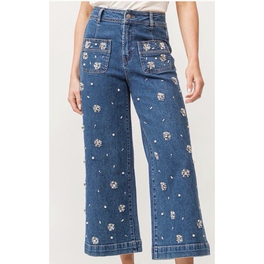Audrey High Rise Bejeweled Wide Leg Jeans Dear JOhn